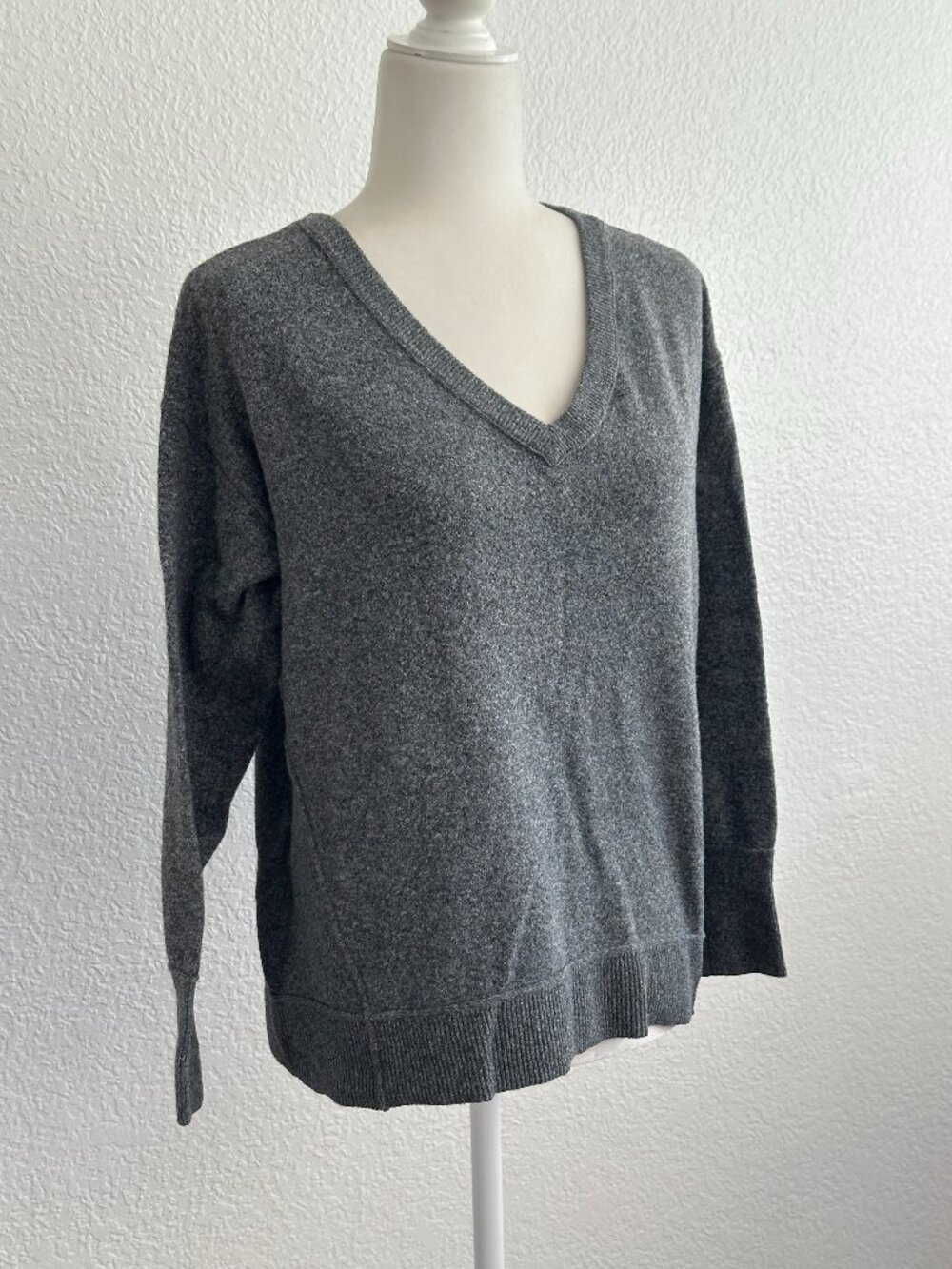 Lucky Brand Gray V-Neck Sweater | Size Small | Soft Cozy Knit Essential